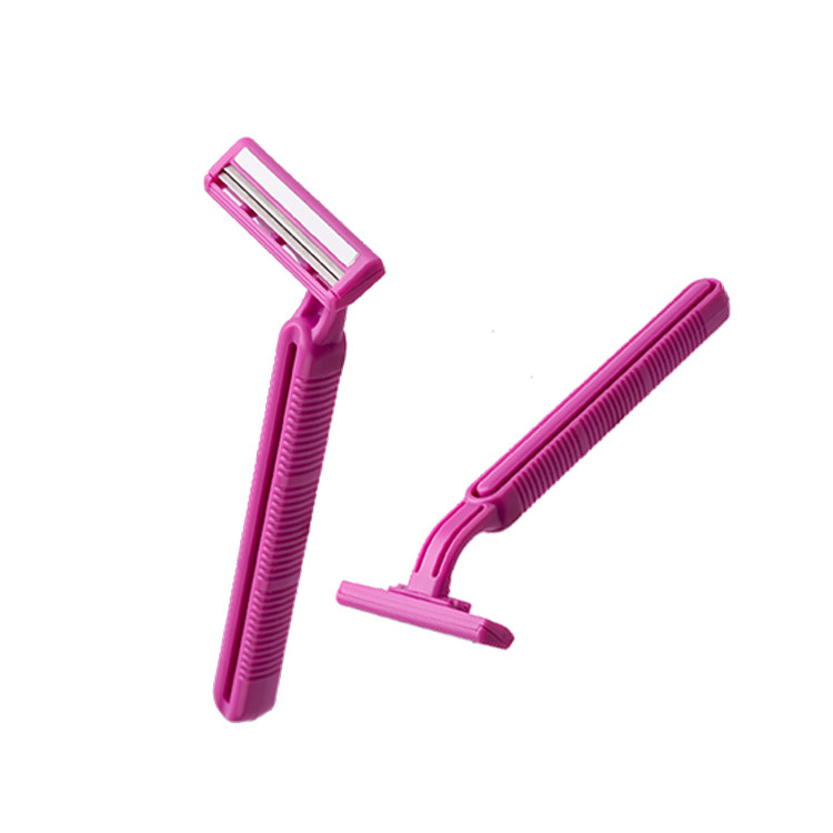 Stainless Steel Blade Medical Disposable Shaver , Pink Color Twin Blade Razor